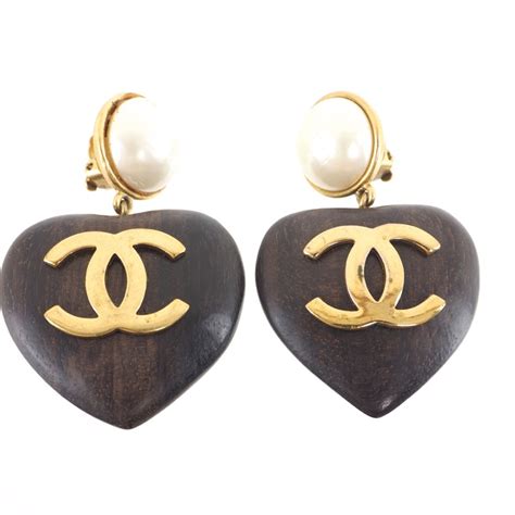 chanel wood chain|Chanel wood heart earrings.